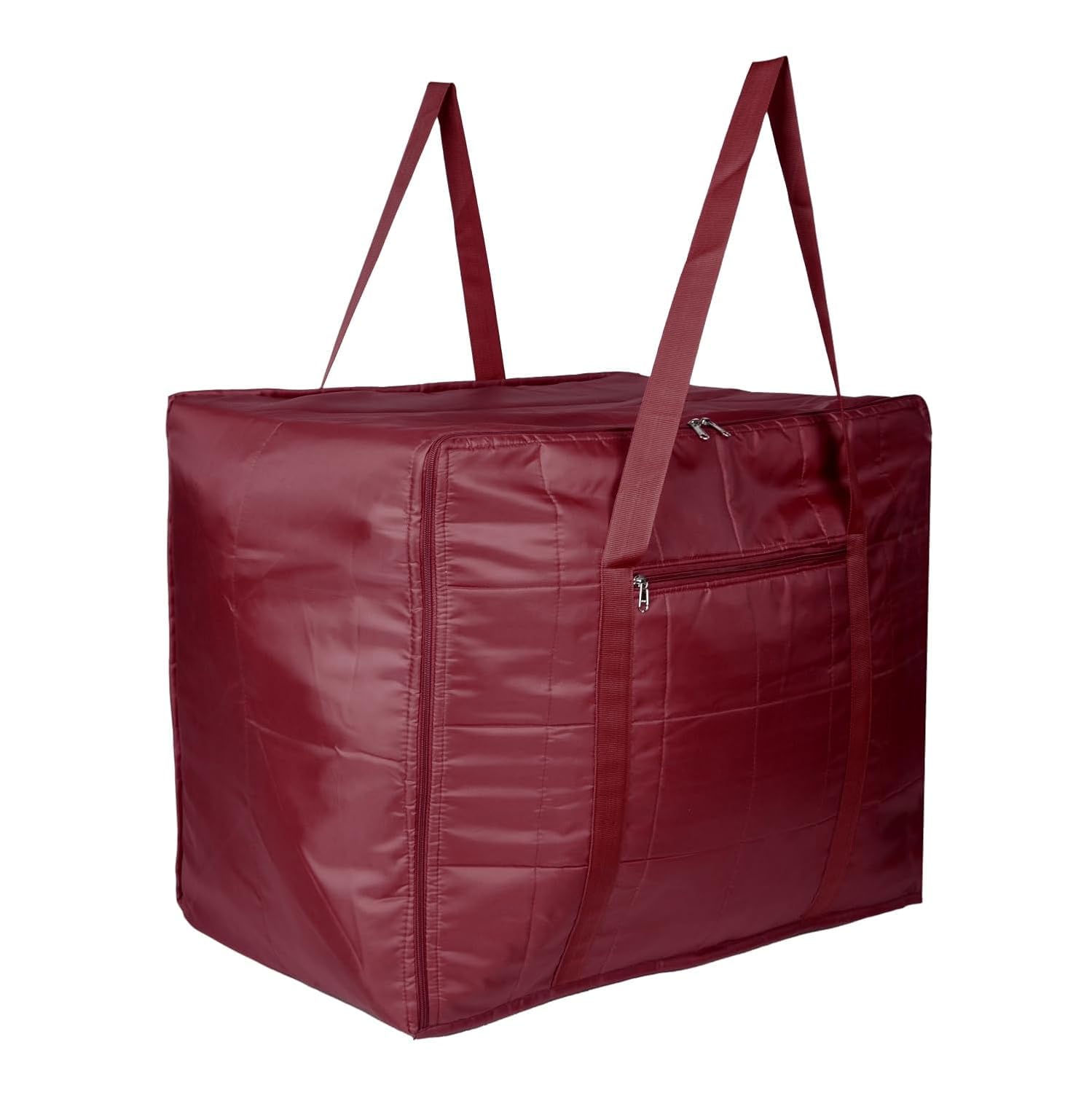 Nylon Moisture Proof Multi-Purpose 156L Super Extra Jumbo Large Toys Storage Bag/Blankets/Clothes Storage Organiser With Zip And Handle(Multicolor, 86X34X54 Cm), Maroon